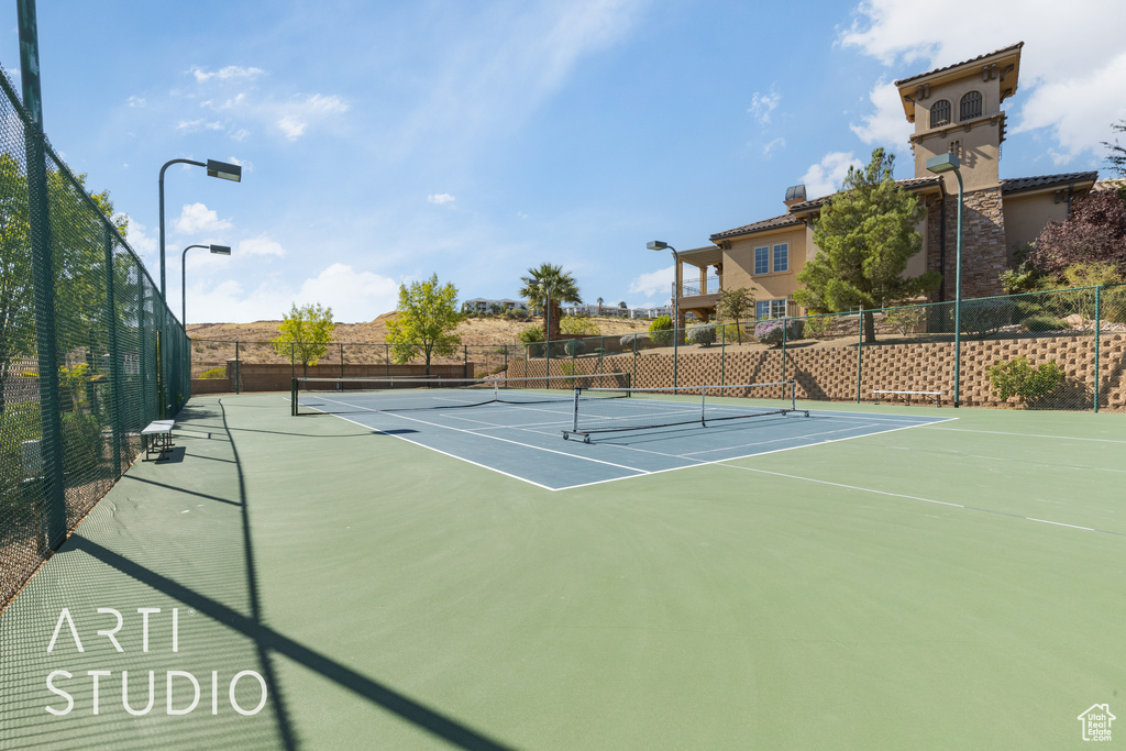 View of tennis court