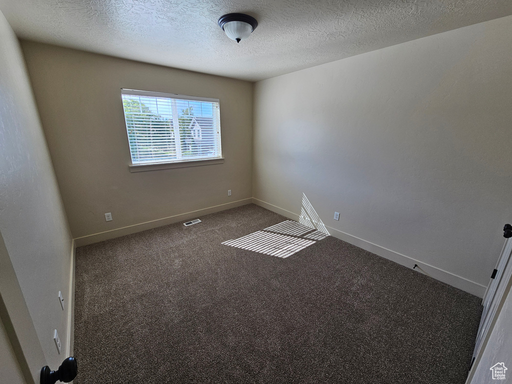 Carpeted spare room with a textured ceiling