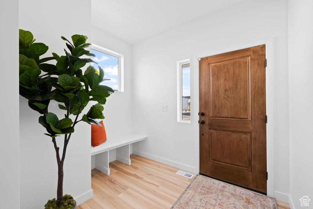 Entryway with light wood-type flooring