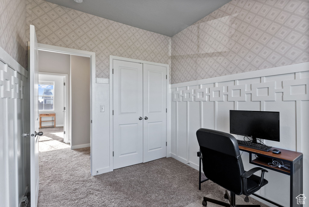 View of carpeted home office