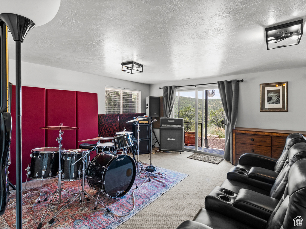 Interior space with a textured ceiling