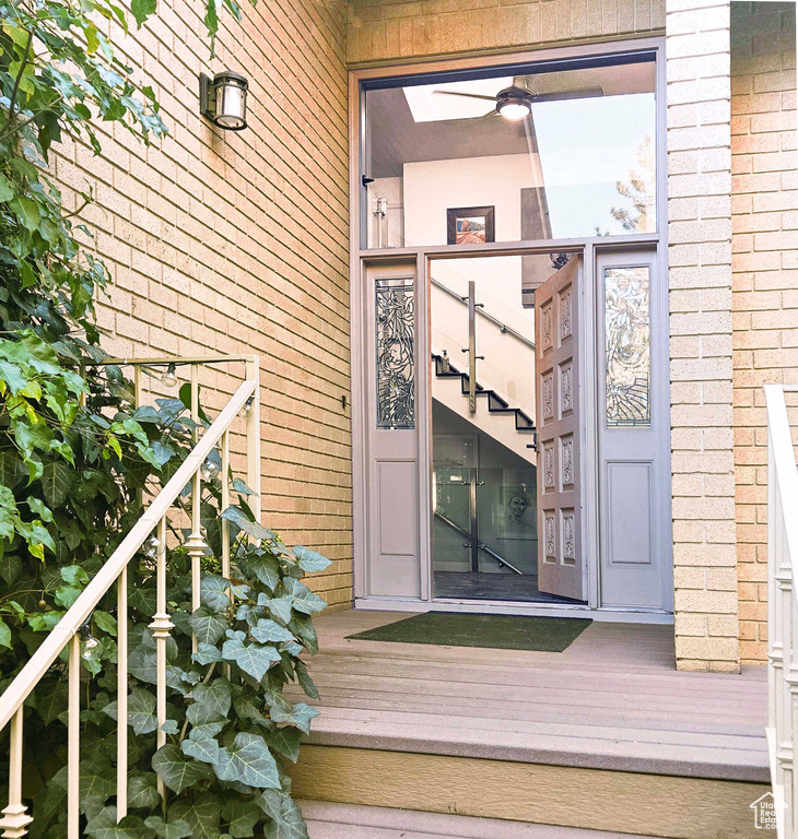 Property entrance with ceiling fan