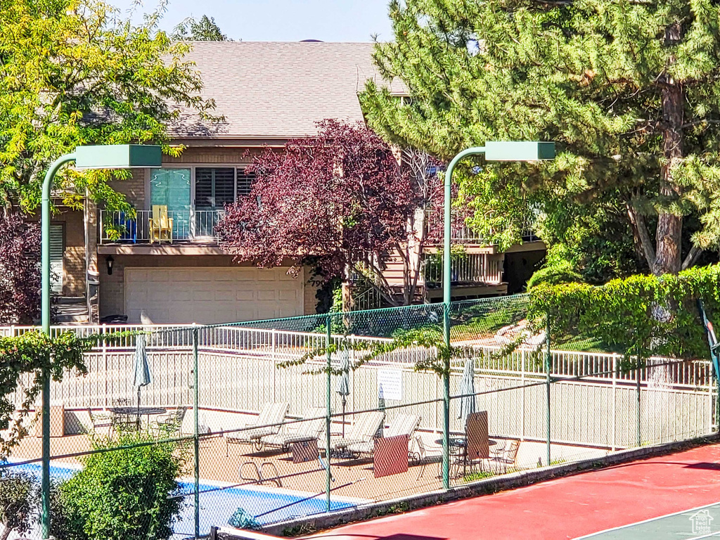 Exterior space featuring a garage