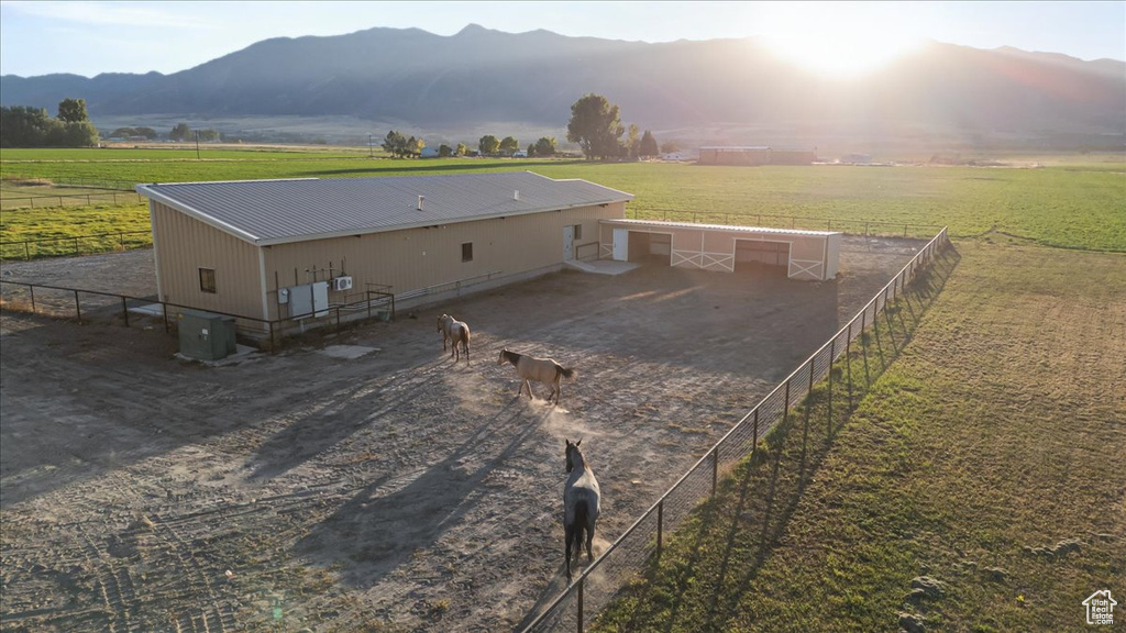 Aerial view featuring a mountain view and a rural view