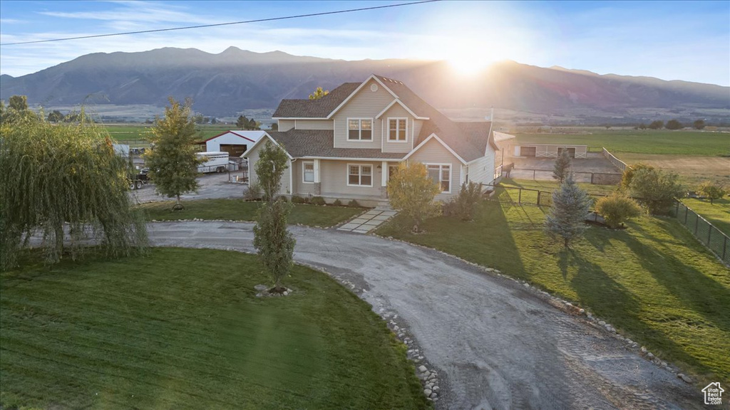 Aerial view featuring a mountain view