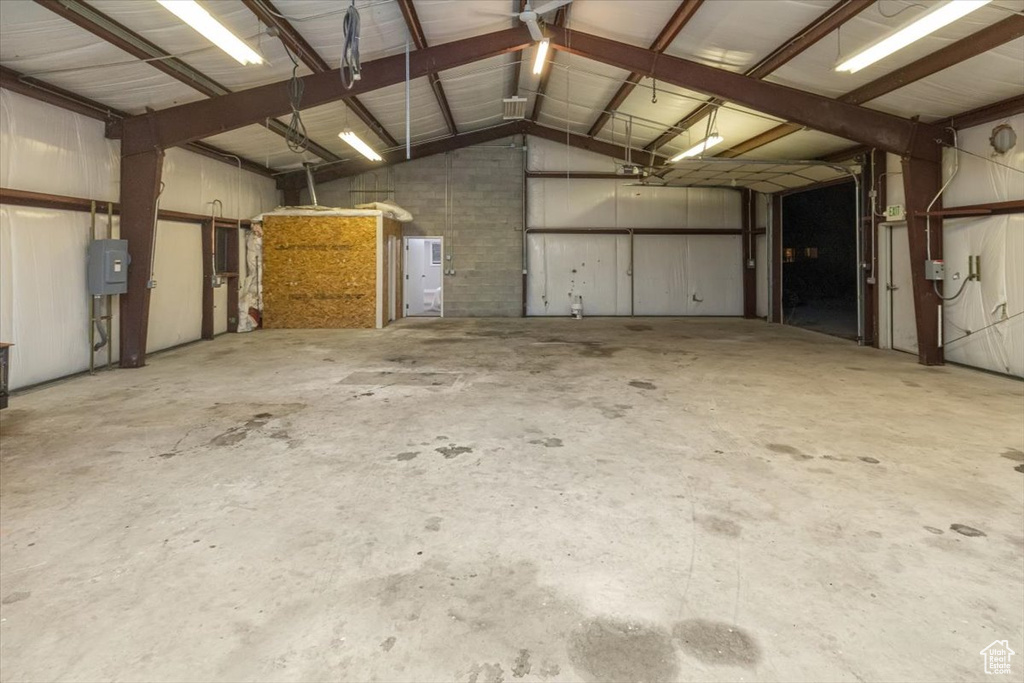 Garage featuring electric panel