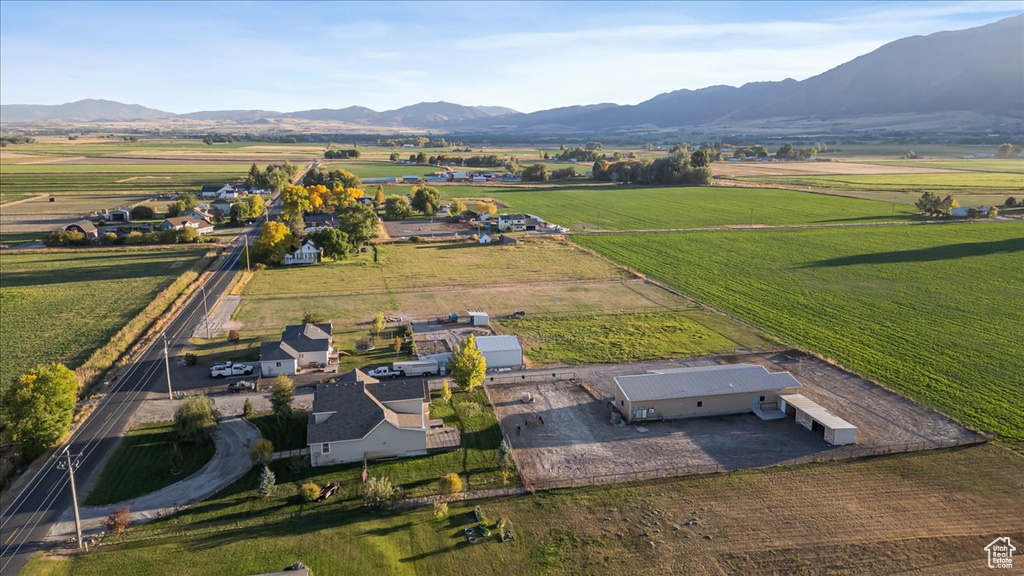 Drone / aerial view featuring a mountain view and a rural view