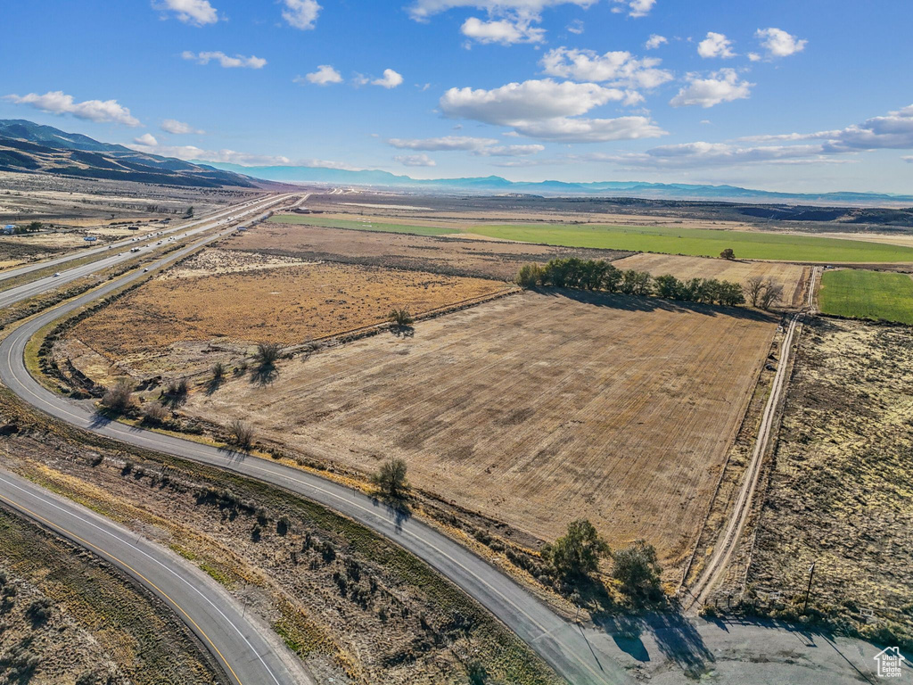 Aerial view featuring a mountain view and a rural view