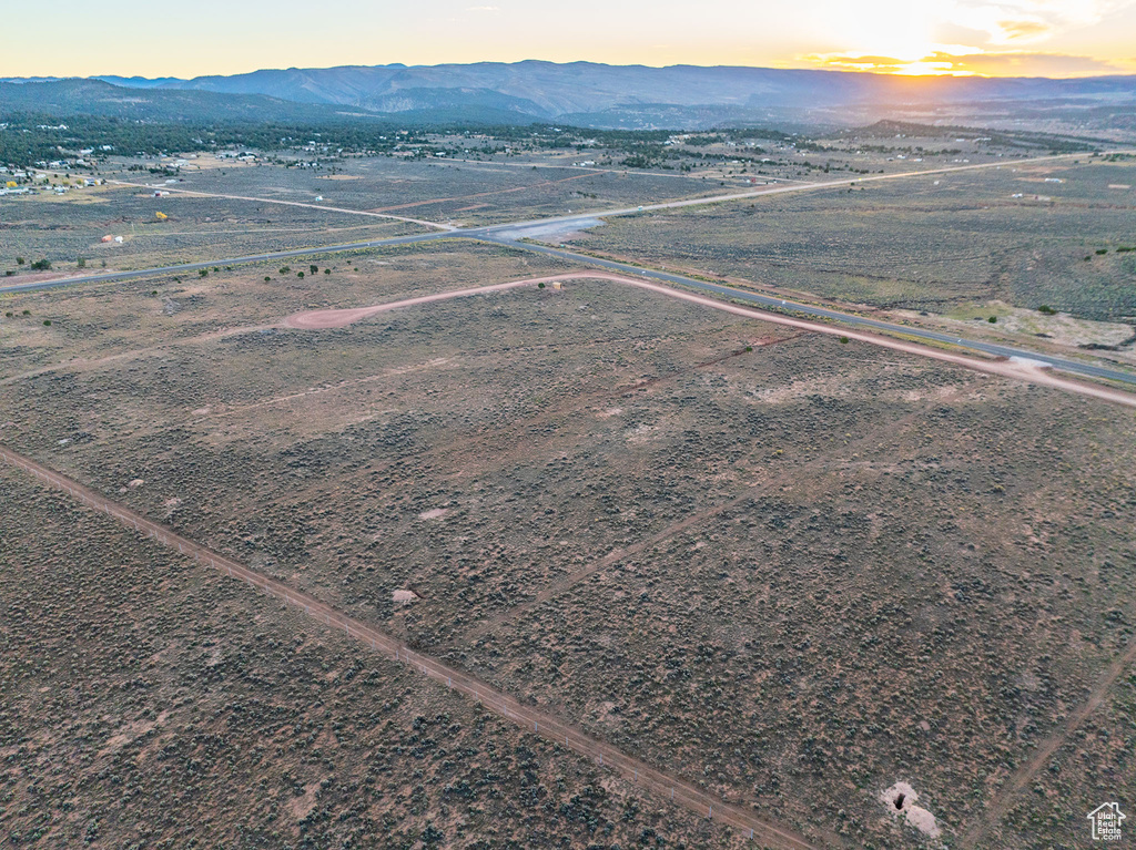 Aerial view at dusk with a mountain view