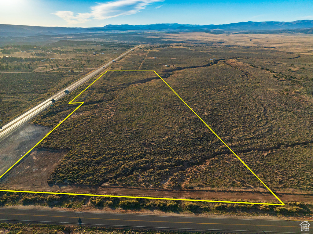 Aerial view featuring a mountain view