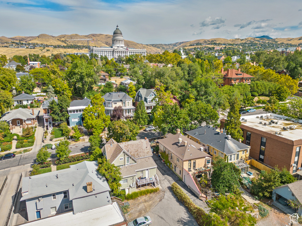 Aerial view featuring a mountain view