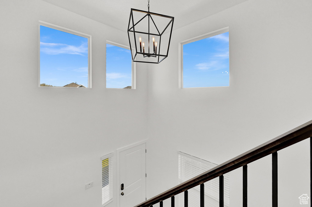 Interior space featuring a notable chandelier