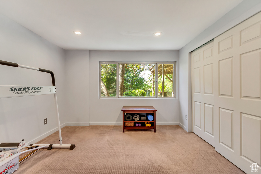 Interior space featuring light carpet