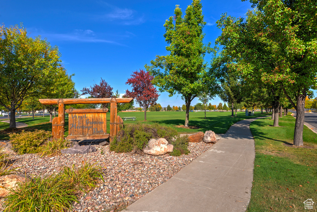 View of community featuring a lawn