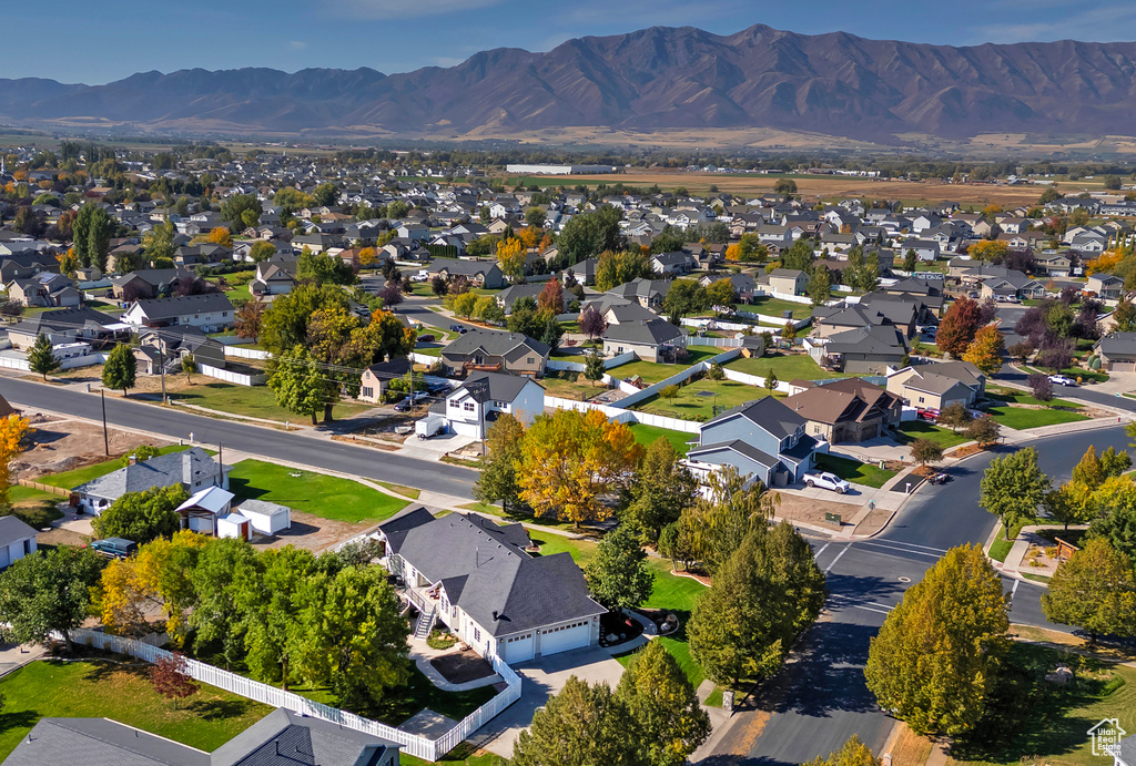 Aerial view featuring a mountain view