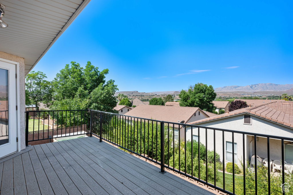 Wooden terrace with a mountain view