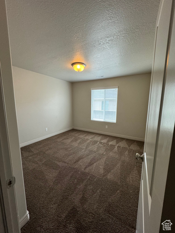 Carpeted empty room with a textured ceiling