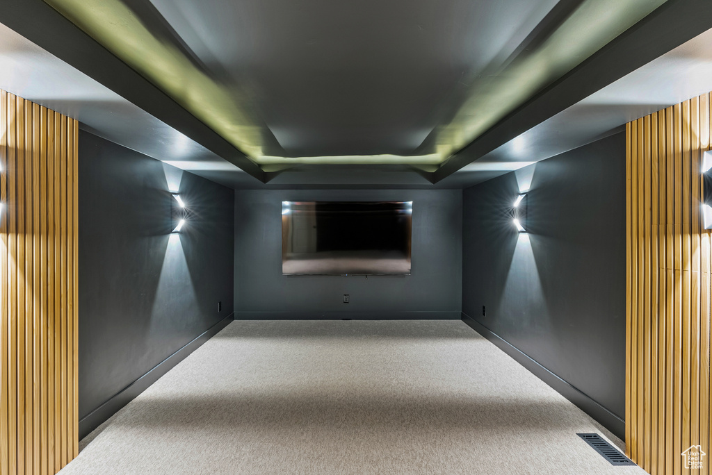 Home theater room with carpet