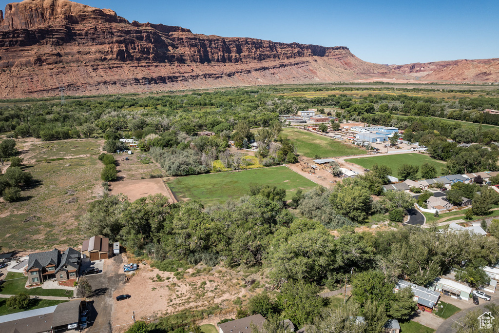 Aerial view featuring a mountain view