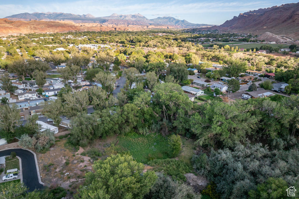 Aerial view featuring a mountain view