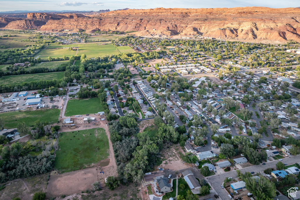 Aerial view featuring a mountain view