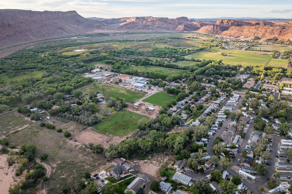 Aerial view featuring a mountain view