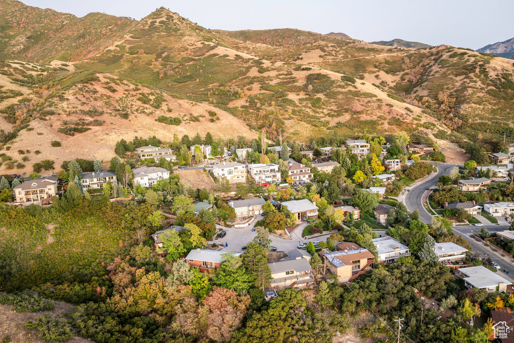 Aerial view featuring a mountain view