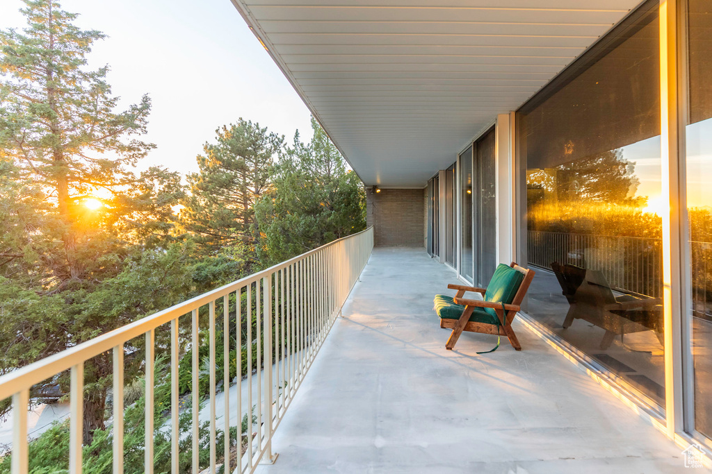 View of balcony at dusk