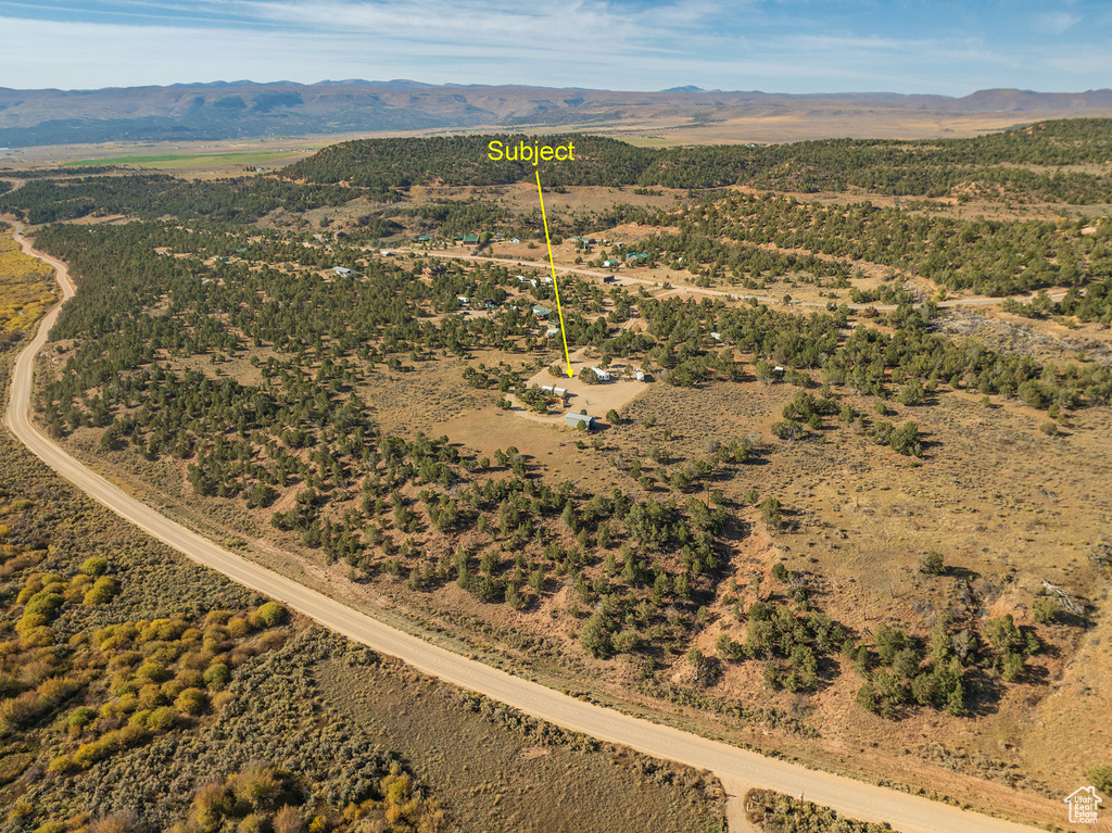 Aerial view featuring a mountain view