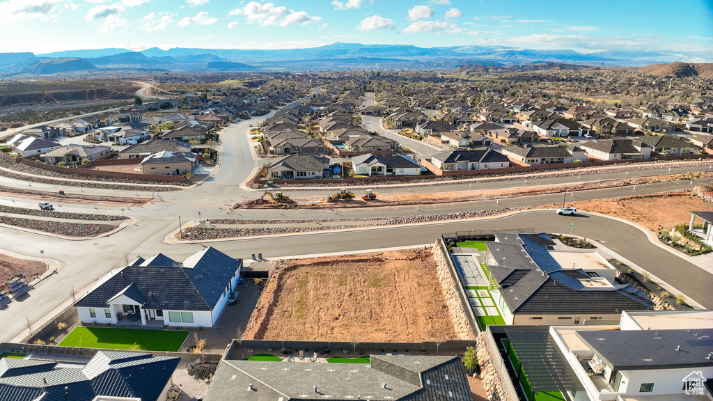 Drone / aerial view with a mountain view