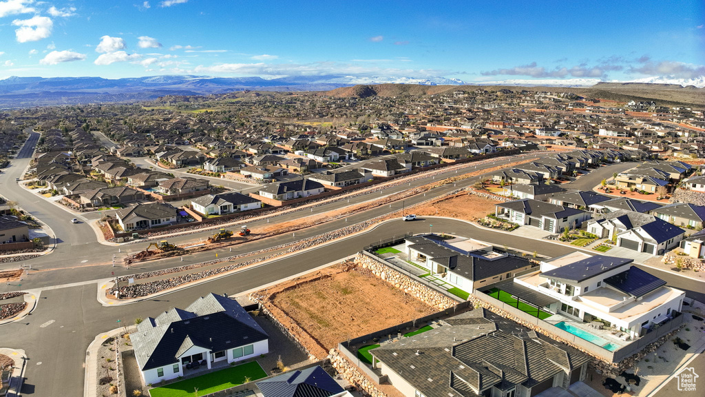 Drone / aerial view with a mountain view