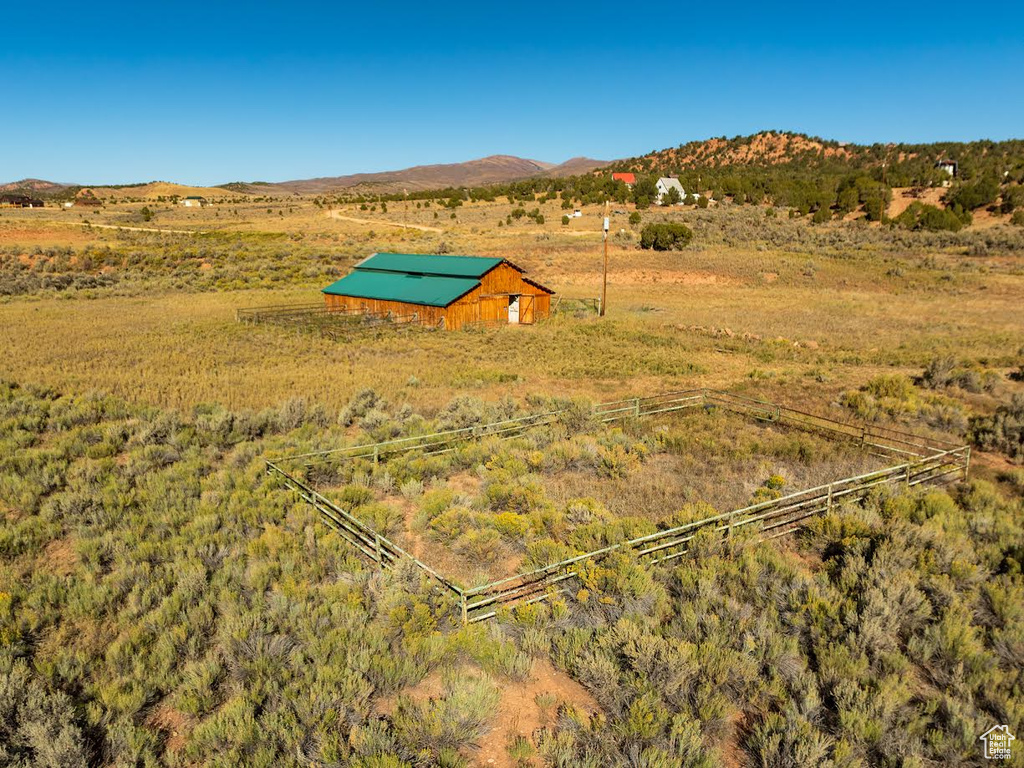 Aerial view featuring a mountain view and a rural view