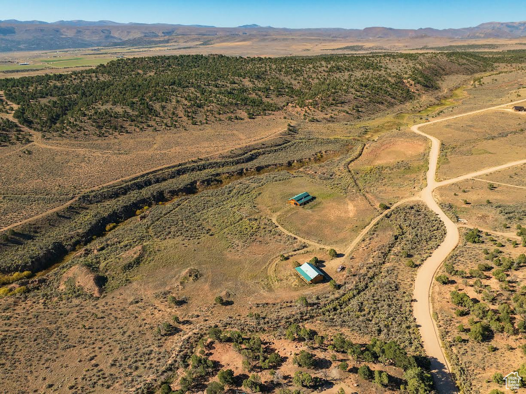 Birds eye view of property with a mountain view