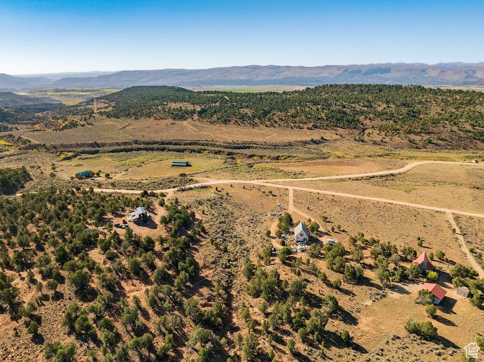 Aerial view featuring a mountain view