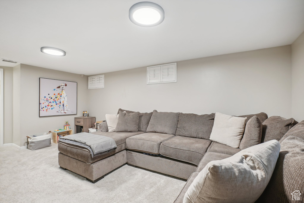 Living room with light carpet