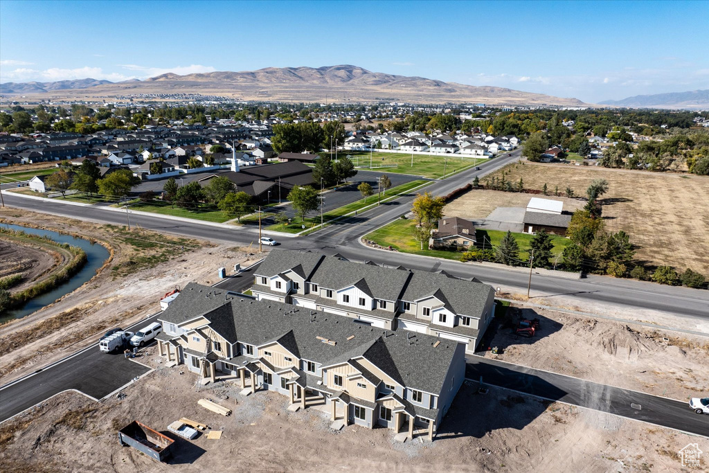 Aerial view featuring a mountain view