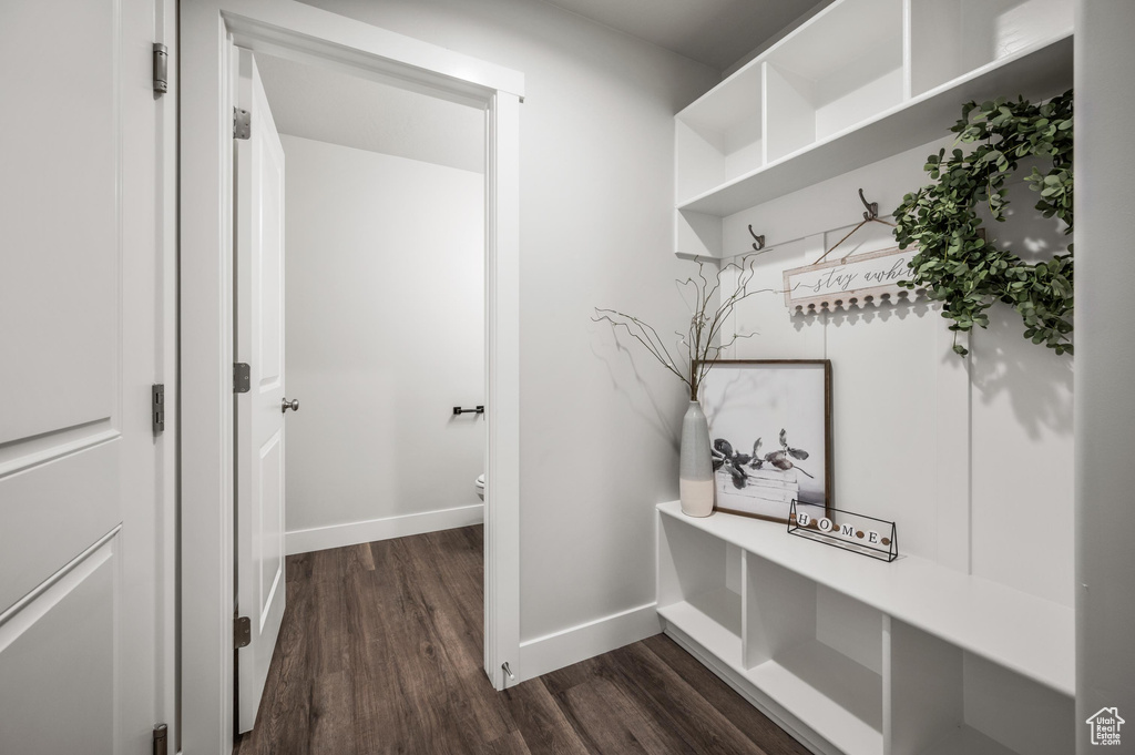 Mudroom with dark wood-type flooring