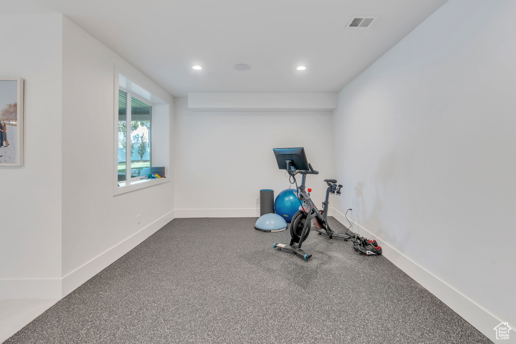 Exercise area featuring carpet