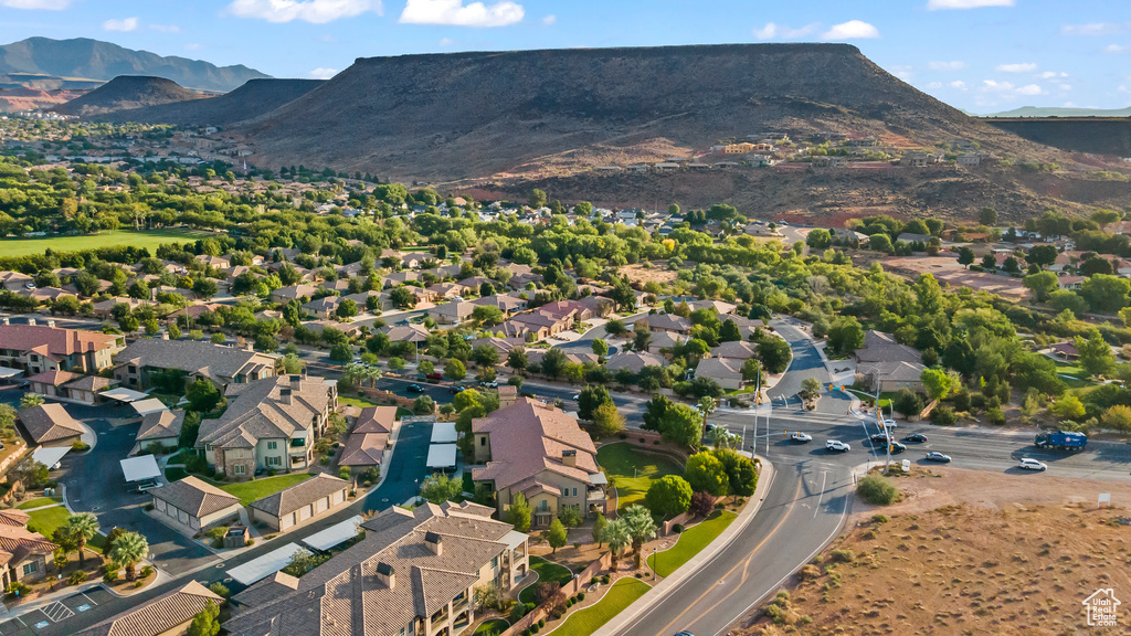 Drone / aerial view with a mountain view