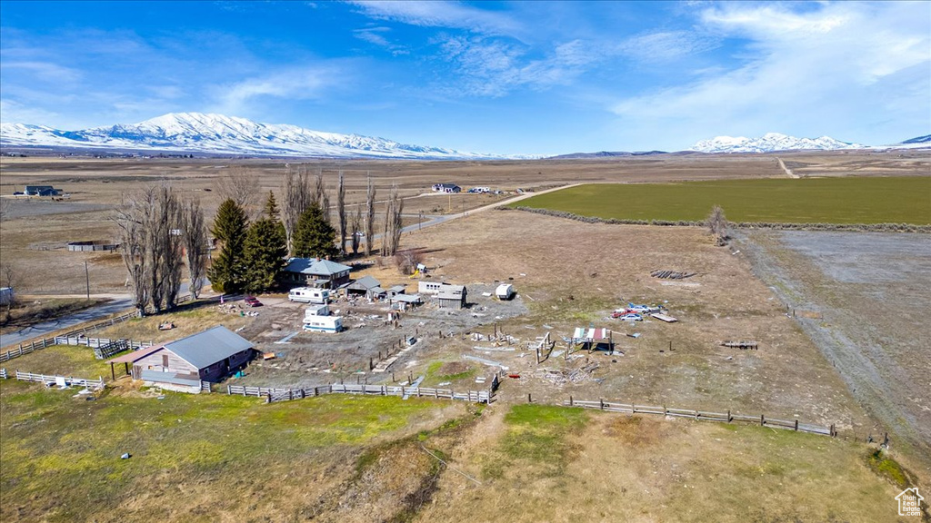 Aerial view featuring a mountain view and a rural view