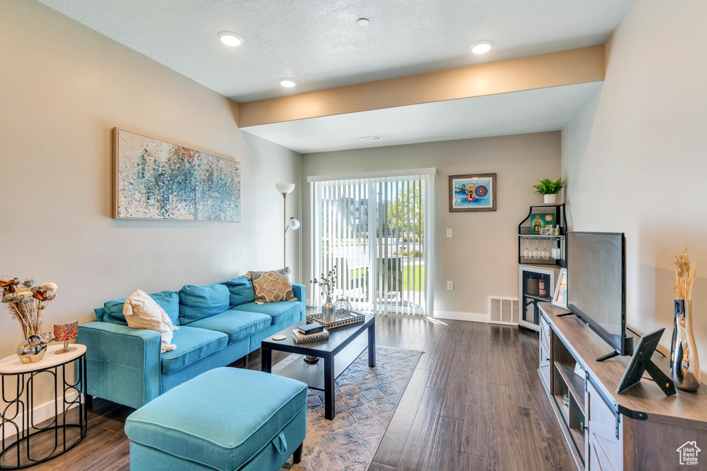 Living room featuring dark hardwood / wood-style flooring