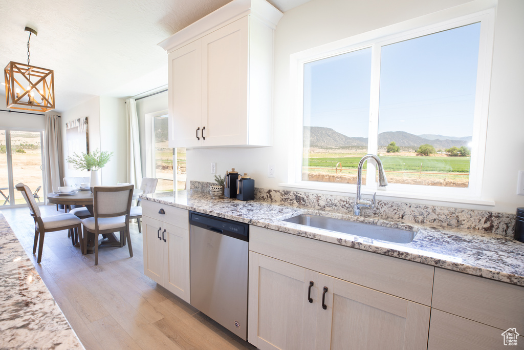 Kitchen featuring dishwasher, a mountain view, and plenty of natural light