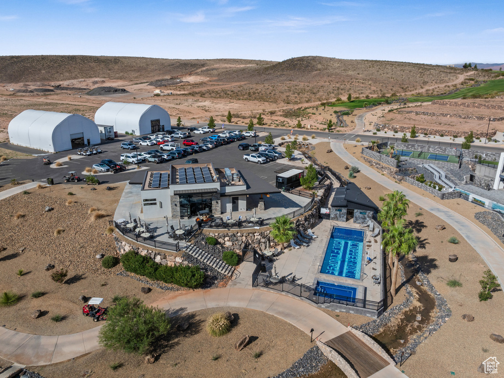 Drone / aerial view featuring a mountain view