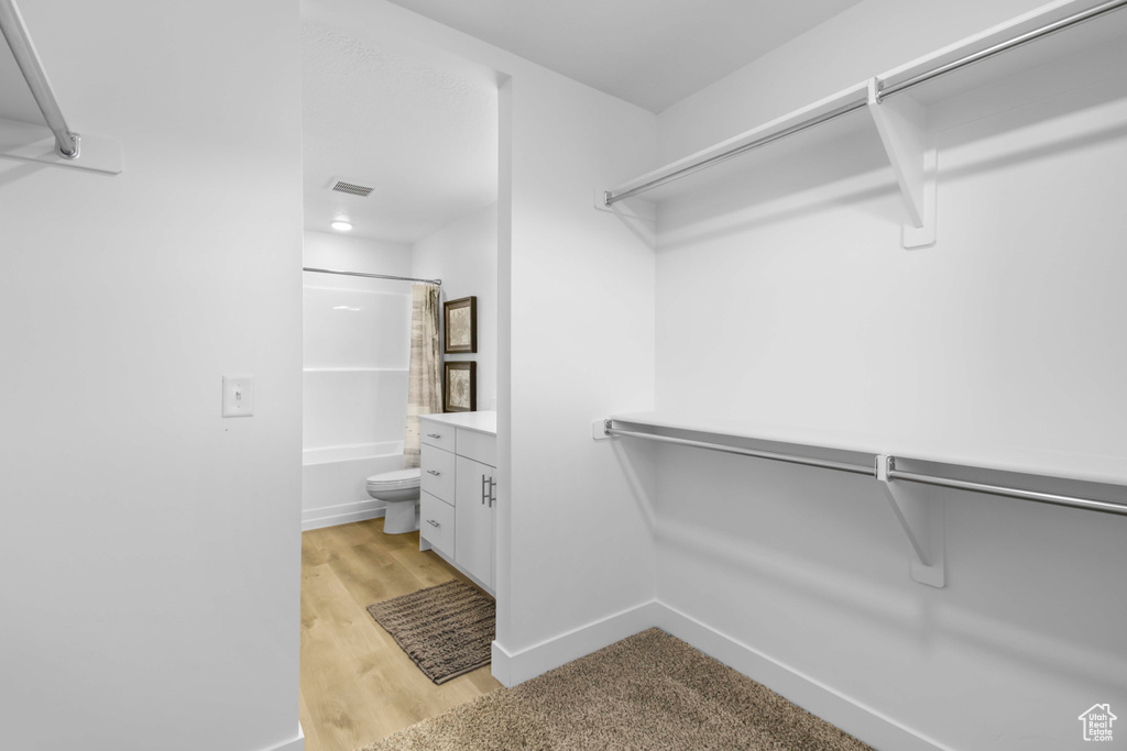 Spacious closet featuring light hardwood / wood-style floors