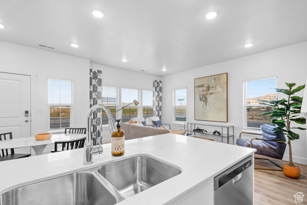 Kitchen featuring dishwasher, light hardwood / wood-style flooring, and sink