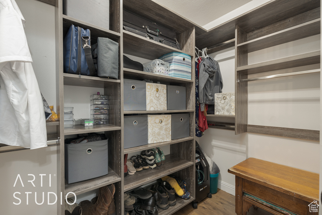 Walk in closet featuring wood-type flooring