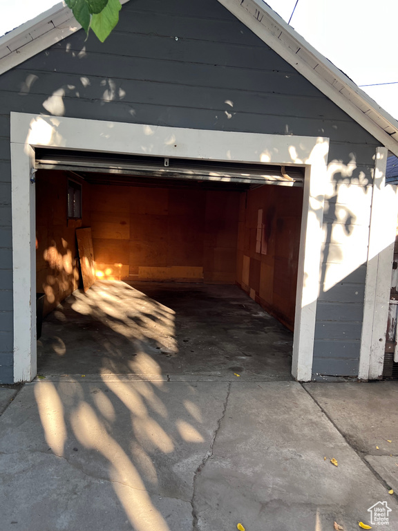 Exterior space with a garage