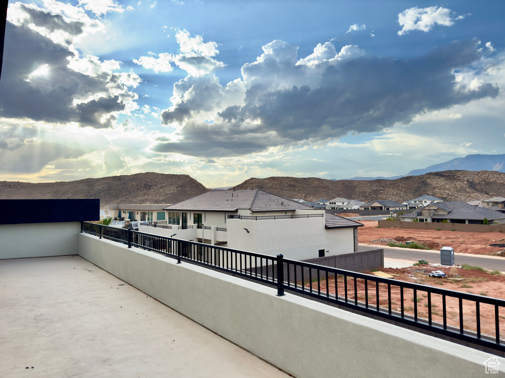 View of patio featuring a mountain view