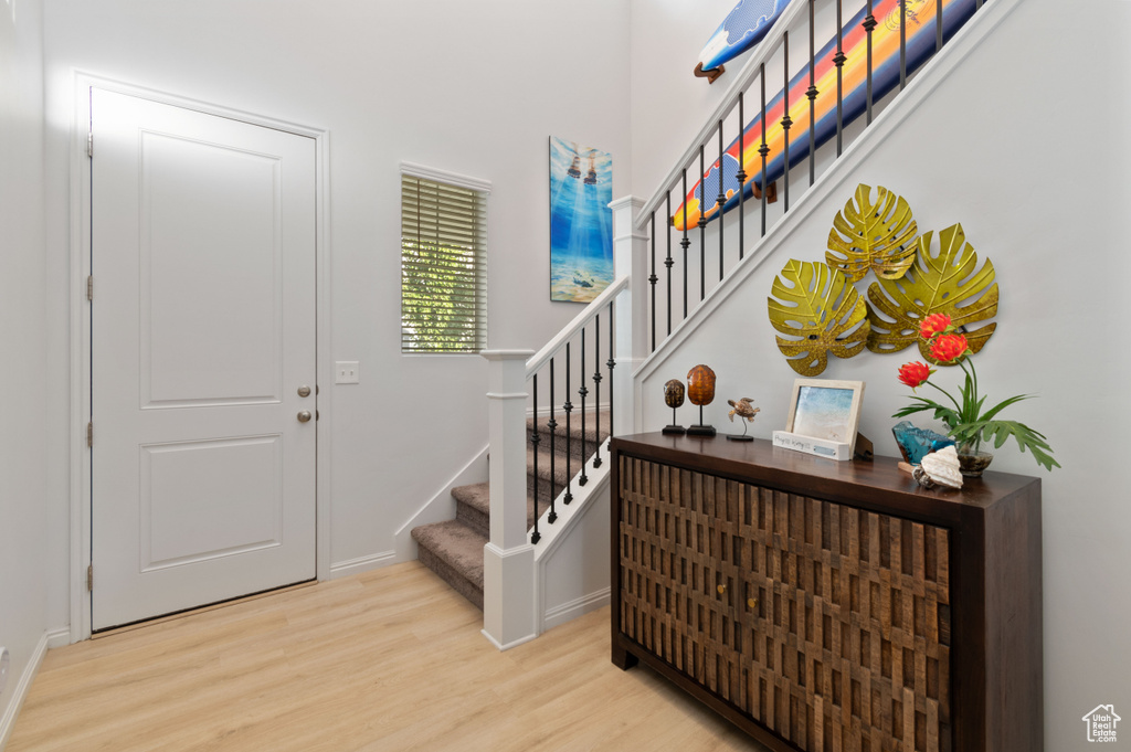 Foyer entrance featuring light hardwood / wood-style floors