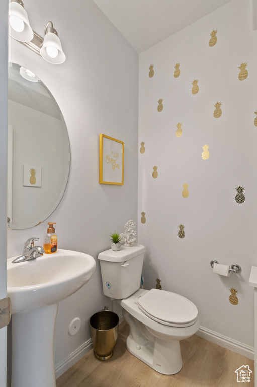 Bathroom featuring hardwood / wood-style floors, sink, and toilet